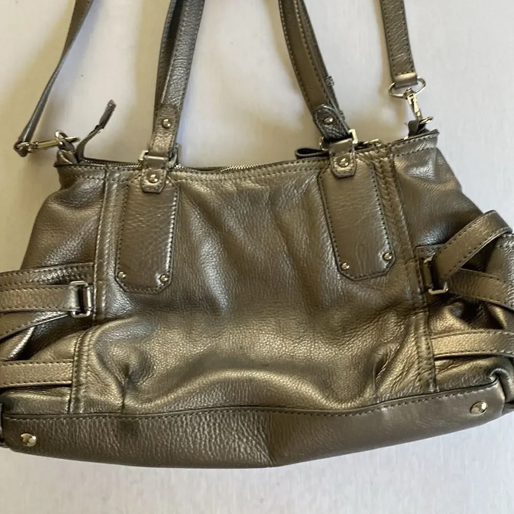 MICHAEL KORS Metallic Silver Gray Pebbled Leather Hobo Style Bag
